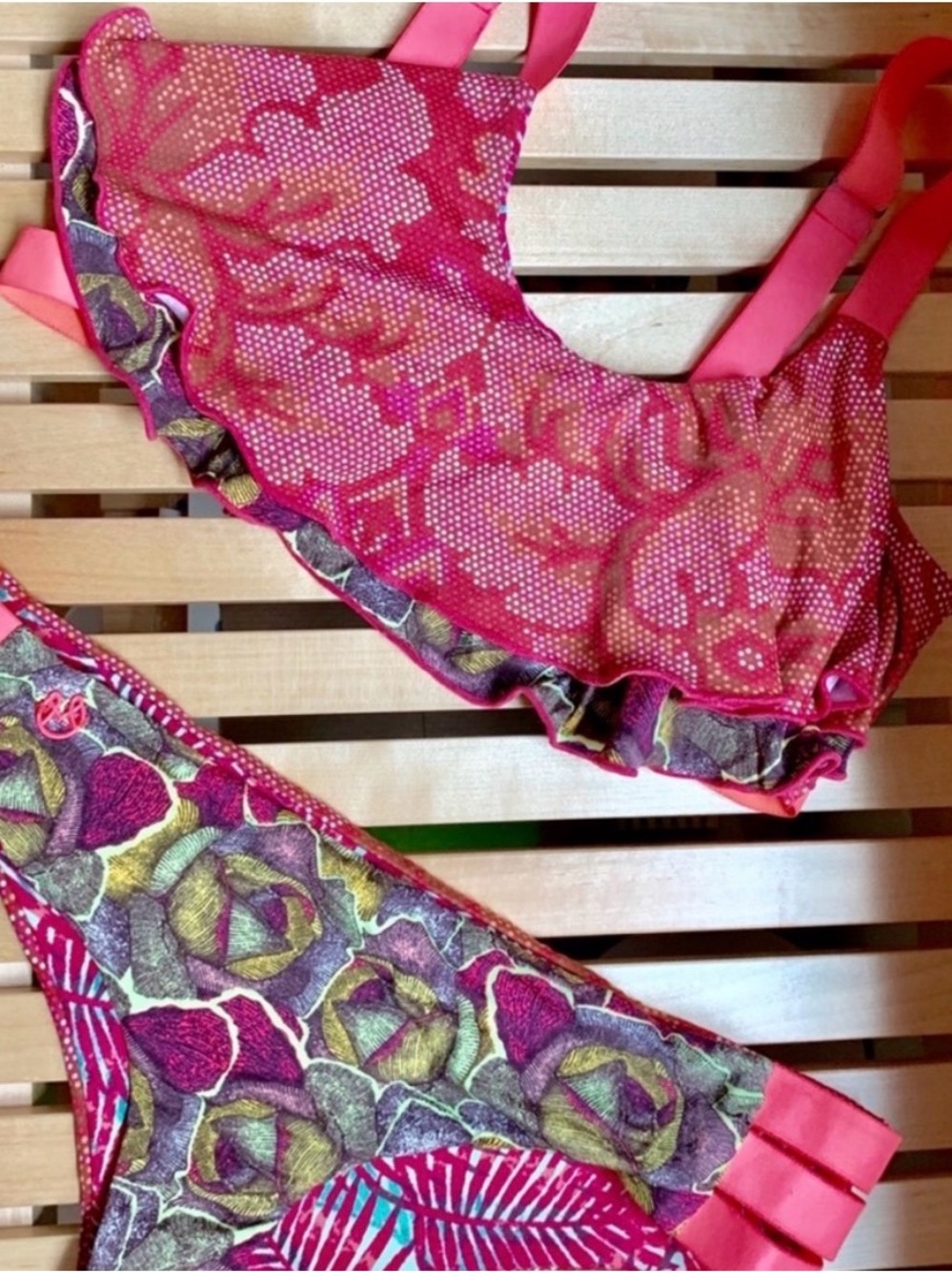 Maaji Pink Floral Ruffle Bikini Set